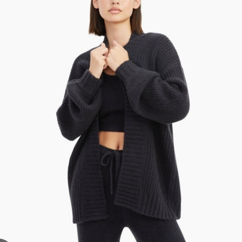 Naadam 'Luxe' Navy Merino Cashmere Balloon Sleeve Cardigan Size XXS